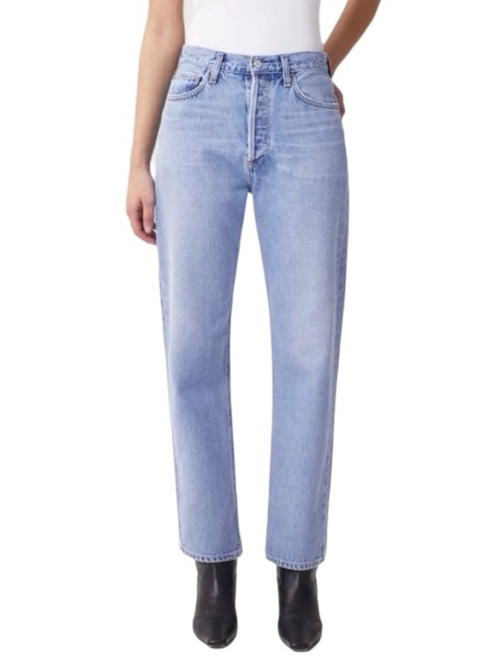AGOLDE 90s Pinch Waist Straight Leg High Rise in Soundwave Blue Denim Size 28